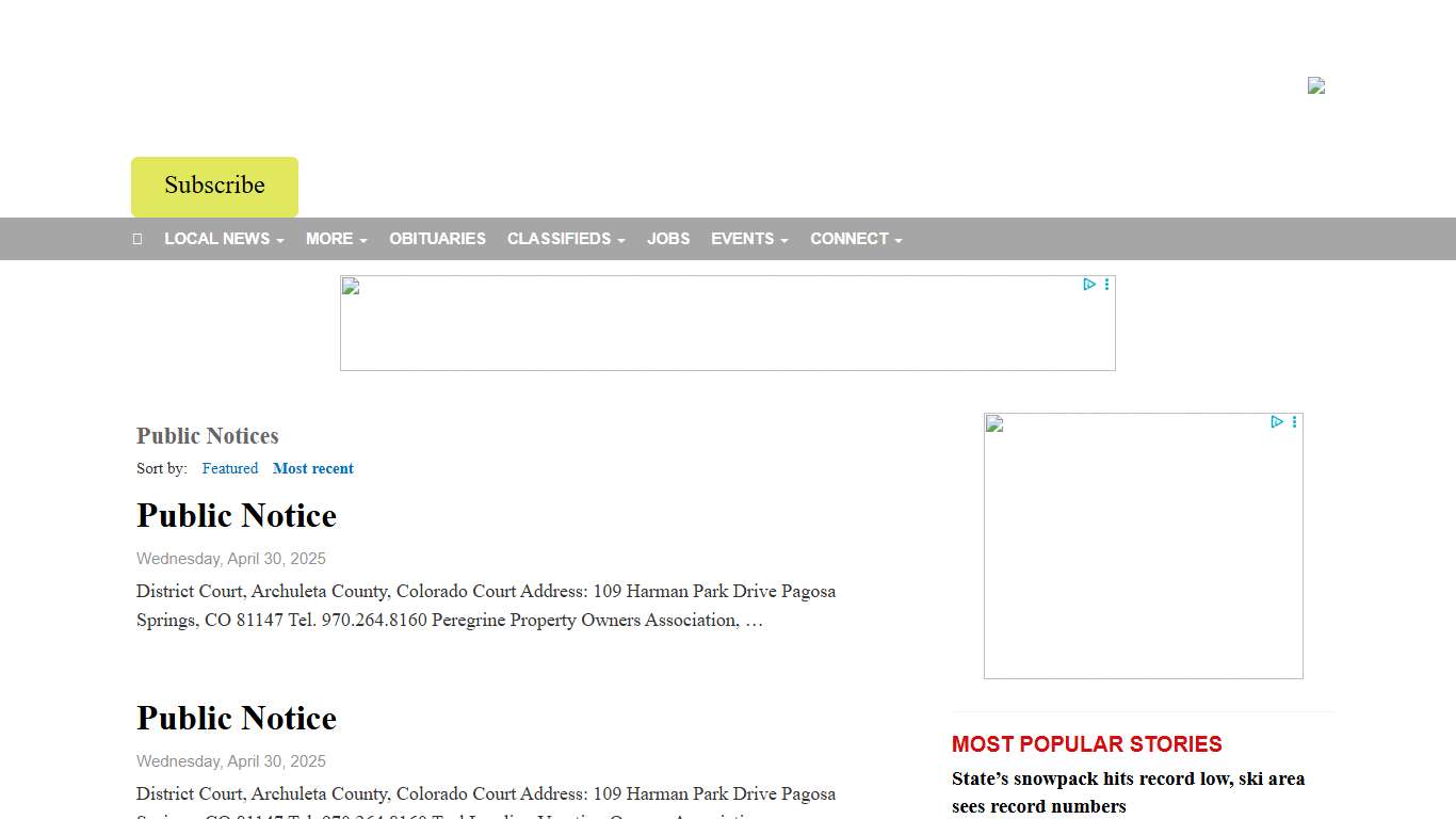 Public Notices - The Pagosa Springs Sun